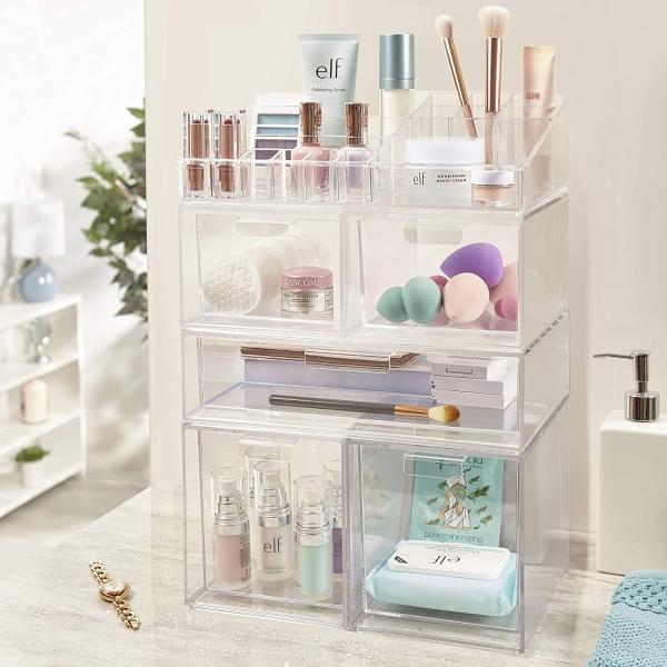 Customized  acrylic desktop storage boxes skin care product organizer cosmetic makeup organizer box