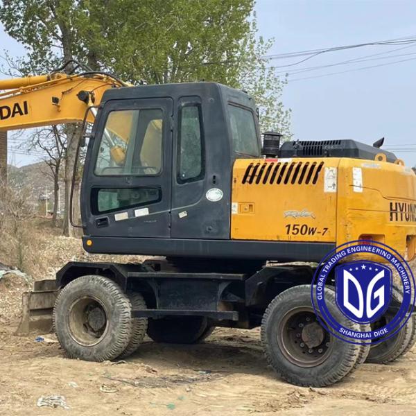 Прекрасный подержанный гидравлический экскаватор Hyundai 150W колесный экскаватор на складе