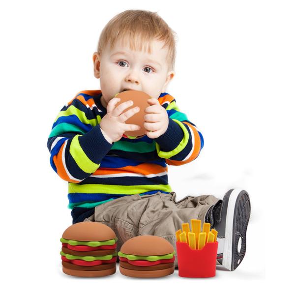 Kids Toy Baby Soft Sensory Hamburger and Fries Educational Silicone Building Blocks