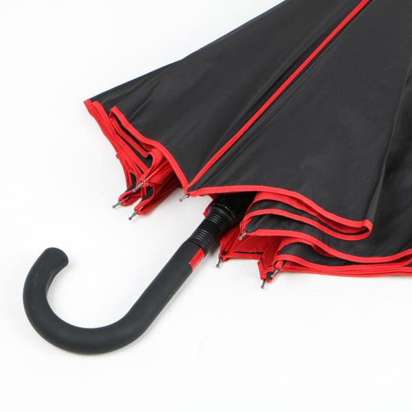 Double Layer Curved Handle Umbrella Red And Black With Red Seam And Pole