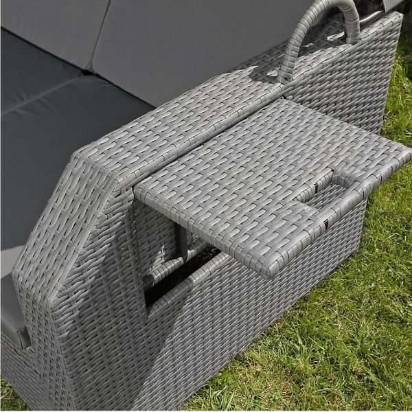 Leisure Outdoor Rattan Double Sun Bed Rattan Wicker Chaise Lounge Garden Poolside Canopy Bed  Sofa Bed With Stool Bench