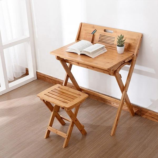 Tabela de estudo de bambu natural com caixa de armazenamento