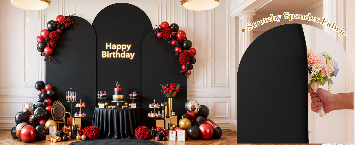 3 Piece Black Arch Covers Set, Arch Backdrop Cover Spandex Wedding Arch Stand Covers