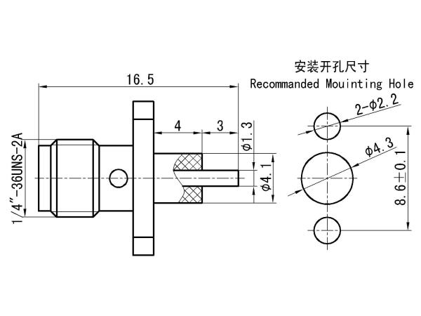 SMA Female RF Coaxial Connector – Microstrip Type, Dual-Hole Flange, Blue Mount