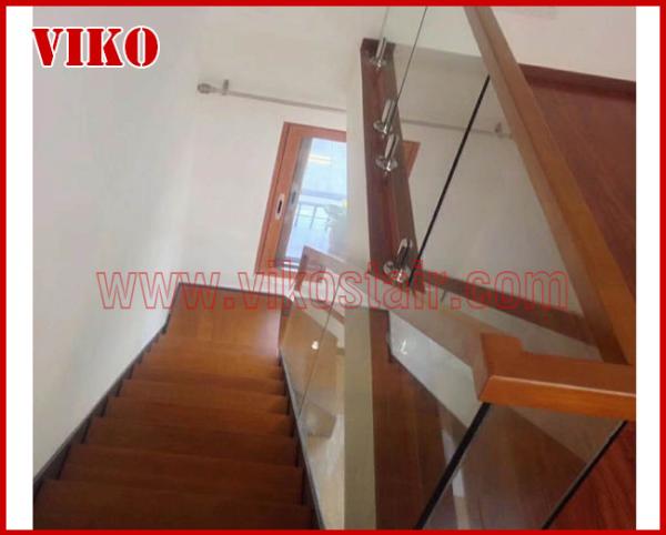 Double Steel Plate Staircase VK21S Railing tempered glass, Handrail b eech Stringer,carbon s