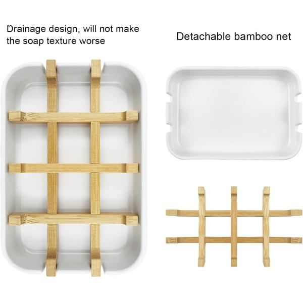 White Bamboo Soap Holder Self-Draining for Home Shower and Bathroom Eco-Friendly