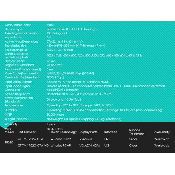 19 Inch Android TFT Touch Screen Display Monitor , Touch Screen Lcd Monitor
