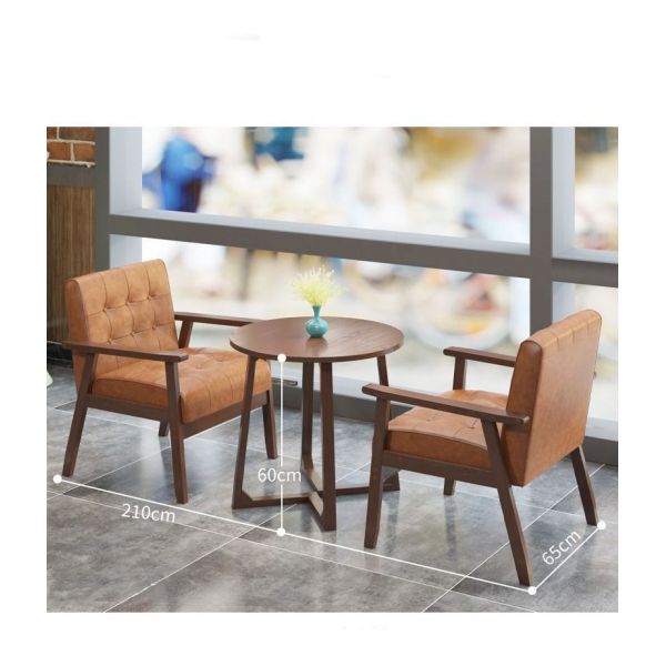 New Design Solid Wood Furniture for Coffee Shop American Style Wooden Sofa for Pub Milk Tea Shop Combination Furniture Sofa Set