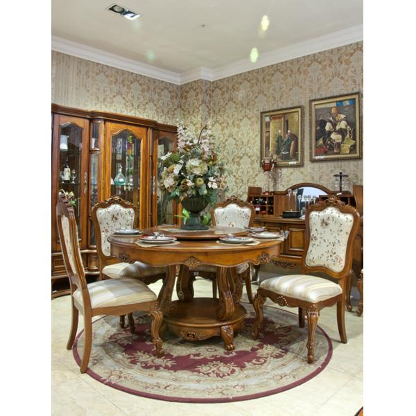 7pcs Durable French Round Dining Table And Chairs Solid Wood Vintage Diner Furniture
