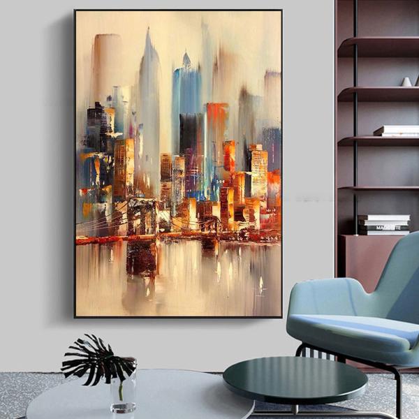Home Decor Canvas Frame Hand Painted Wall Art Modern City Landscape Artwork Canvas Oil Paintings Abstract