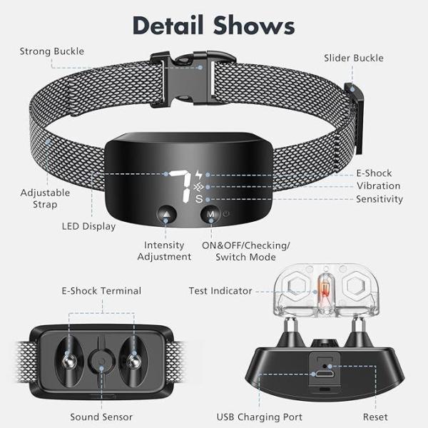 Adjustable Sensitivity Dog Training Collar Rechargeable Anti-Barking Collar for Dogs