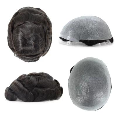 Toupee for Men Human Hair Replacement System 08mm Thin Skin Hairpieces #1B