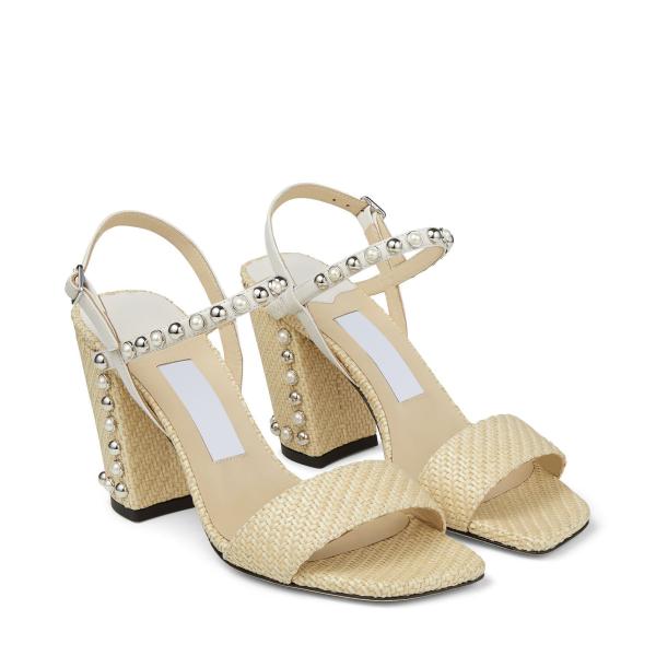 JBHS0301 Nude Woven Raffia Straps Trims Female Heel Sandals Summertime Styling