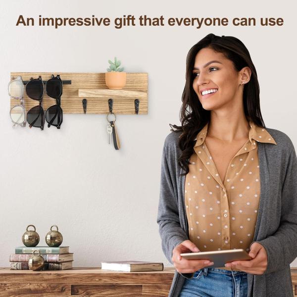 Multifunction Wooden Key Hanger with Shelf and Hooks A Space-Saving Solution
