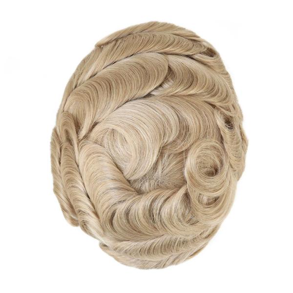 Fine mono Human Hair Unit for Men Invisible Hair Knots and Natural front Scallop