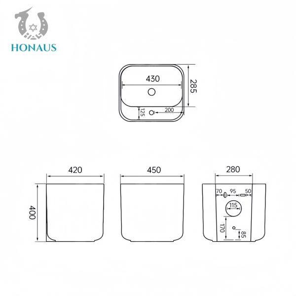 Square Bathroom Wall Hung Basin White Best Ceramic Large Capacity Modern Design