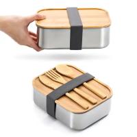 Caja de comida de acero inoxidable Bento tapa de bambú 1200 ml Caja de comida