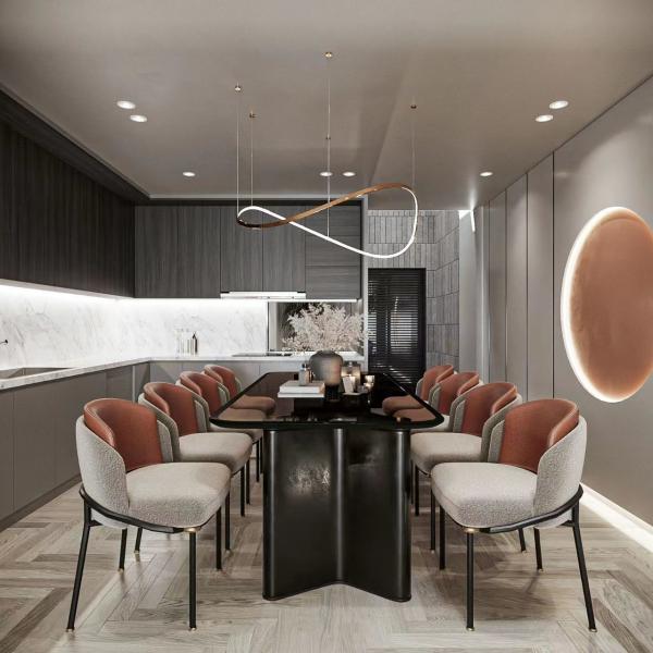 Cabine contemporânea da mobília de vidro do restaurante do hotel que assenta a mesa de jantar preta