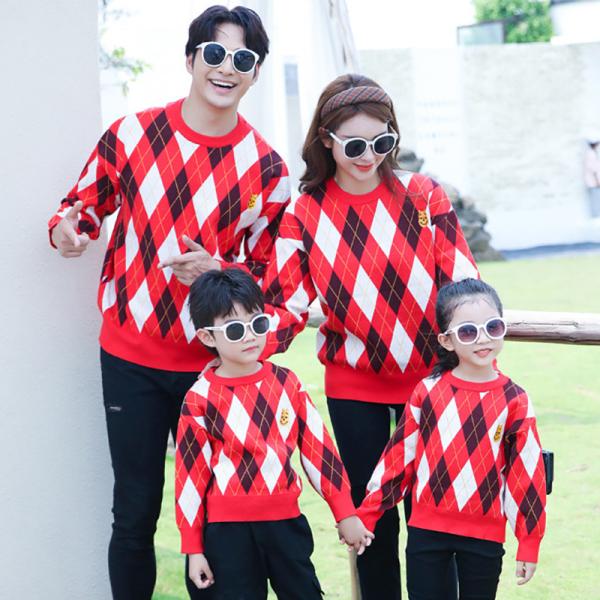 Stylish Pullover Parent-Child Sweater with Long Sleeve and Embroidery Accents for Winter season