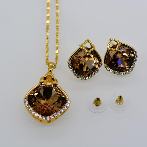 Fashion luxury crystal Necklace Set 18K Real Gold Plated Necklace pendant Earrings