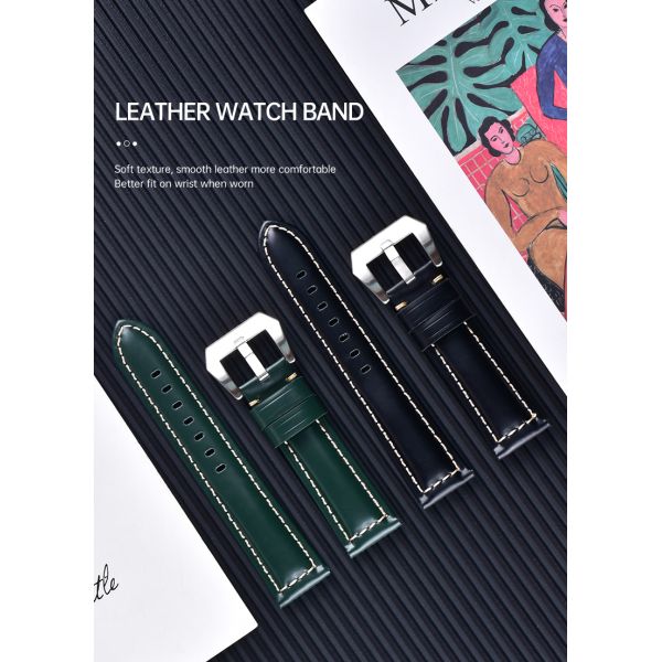 Velcro Smooth Glossy Genuine Leather Watch Straps