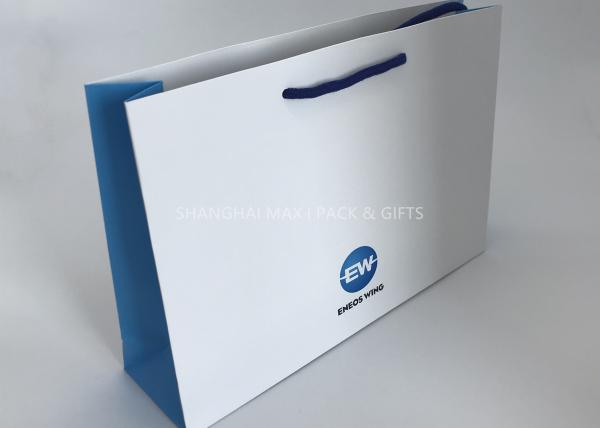 Mini White Branded Paper Bags Company Logo Promotional  For Business Emboss Printing