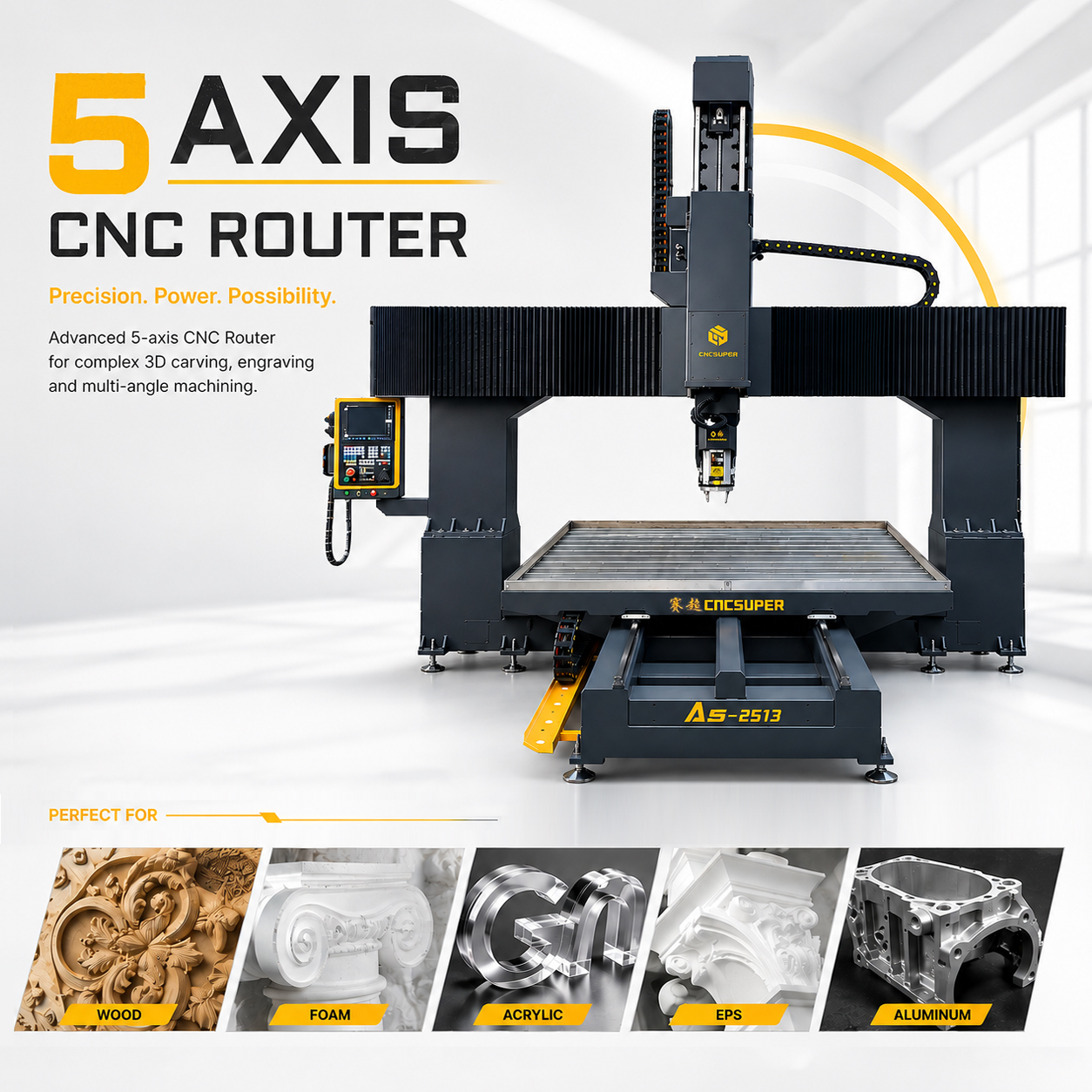  Table Moving 5 Axis CNC Router For Complex 3D Surface Carving