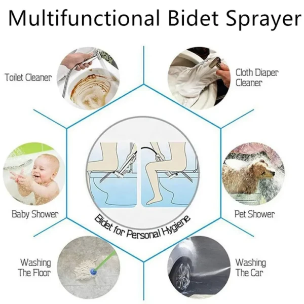 High Pressure Wall Mounted Bathroom Bidet Spay Faucet with Toilet Hand Shower Holder