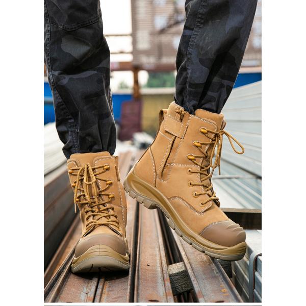 Wheat Cowhide Rubber Sole Glass Fiber Toe Security Guard Work Boots Anti Smashing Kevlar Anti-Proof Work Shoes