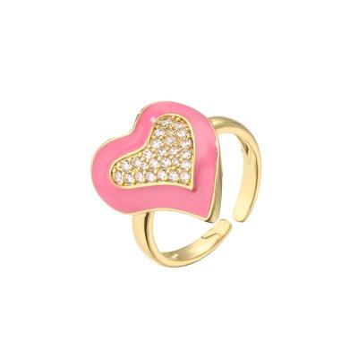 OEM do anel das mulheres 18K Diamond Ring Pink Rhinestone Enamel Heart