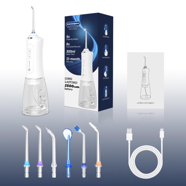 Irrigador de cuidados orais Flosser de água dental 5 modos Branqueamento de dentes recarregável 5 bico de água jato tanque Dentista