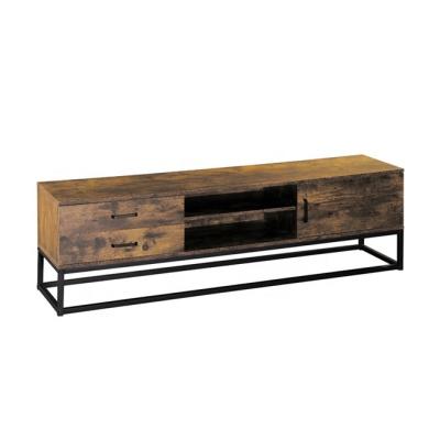 Retro Oak Wood 65 Inch Media TV Console Cabinet Metal Frame
