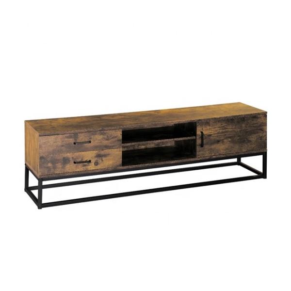 Retro Oak Wood 65 Inch Media TV Console Cabinet Metal Frame