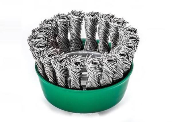 Weld Cleaning Knotted Wire Cup Brush Green Body 3 Inch OD With M10 Nut