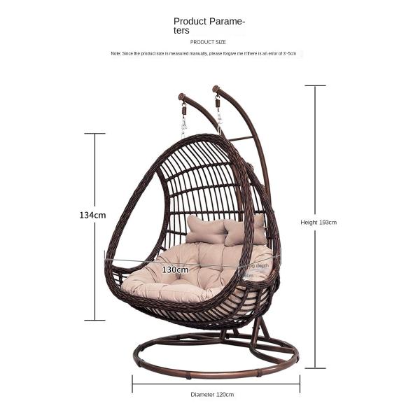 Rattan Furniture Garden Hanging Egg Swing Chair 2 Person With Q195 Carbon Steel Frame