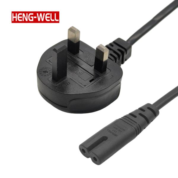 イギリス 電源コード 電源供給コード カスタマイズされた2ピン電源コード 3Aプラグケーブル 250V 銅 IEC C7プラグ 家庭用 ホテル レストラン用