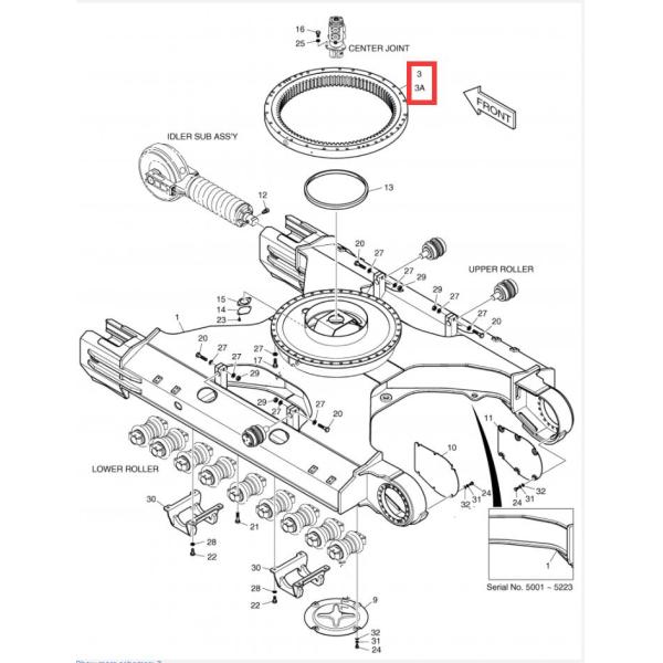 Части запасной части DX380LC экскаватора DX420LC DX420-9 отбрасывают носящ кольцо Turnable шестерни K1003129