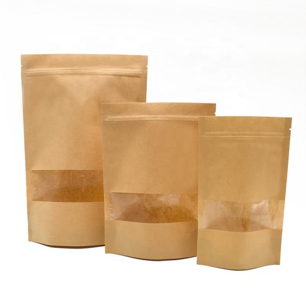Food Grade Zipper Kraft Paper Pouch , Dry Food Stand Up Pouch With Window