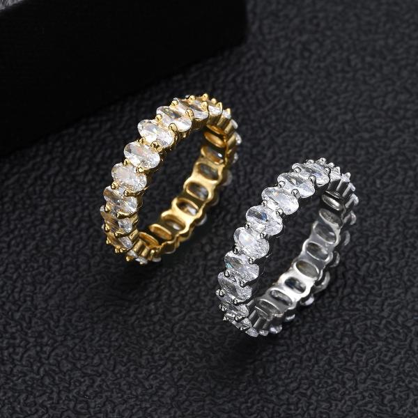 Anillo de acero inoxidable dorado con circonita y cobre para mujer, anillos de compromiso