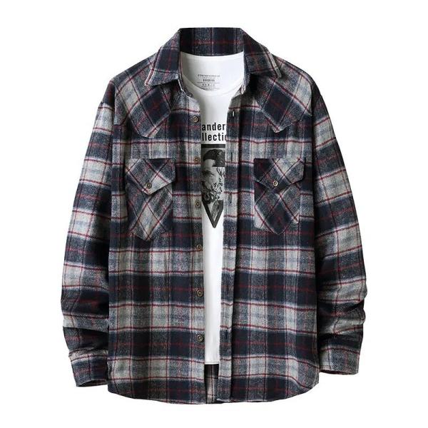                  Men Flannel Plaid Shirt Cotton-Padded Thermal Shirts Mens Sports Shirts Fall             