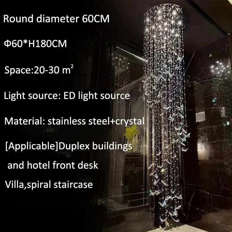 Butterfly Crystal Chandelier Living Room Crystal Staircase Pendant Light Indoor Large LED Lights(WH-NC-165)