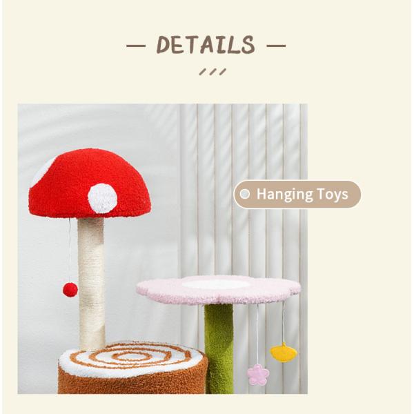 Cat Scratching Post and Hanging Toys Mushroom Cat Tree House for Living Room Cats