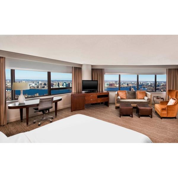 Hotel Room Large Bedroom Walnut wood King size Bed Luxury Nightstand and Marble top Writing Desk with Lounge sofa set