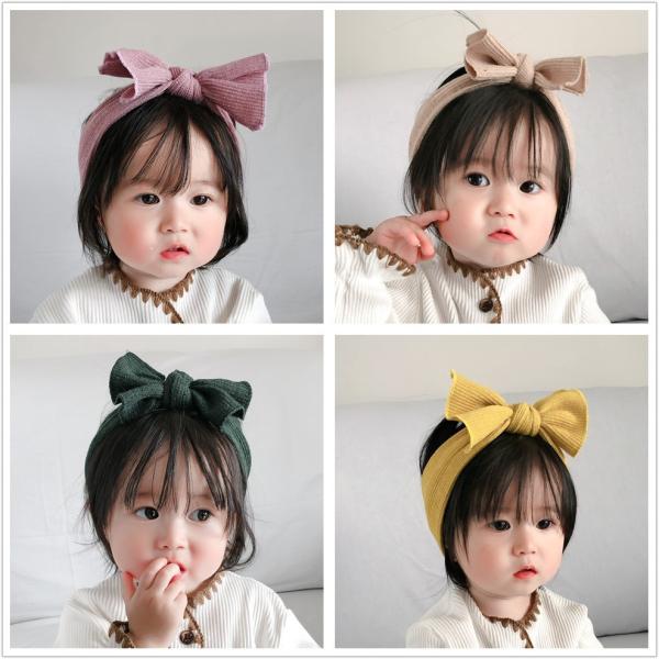 Headwear baby kids bow hair wide elastic accessories solid color girls headband OEM logo
