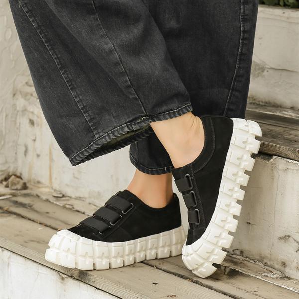 S114 Women's Shoes Autumn 2020 New Leather Women's Shoes Convenient Velcro Platform Shoes Trifle Women's Shoes