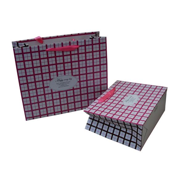 Pink Square Ribbon Handle  cutomized Paper Carrier Bag for Gift Packing Matt Coated