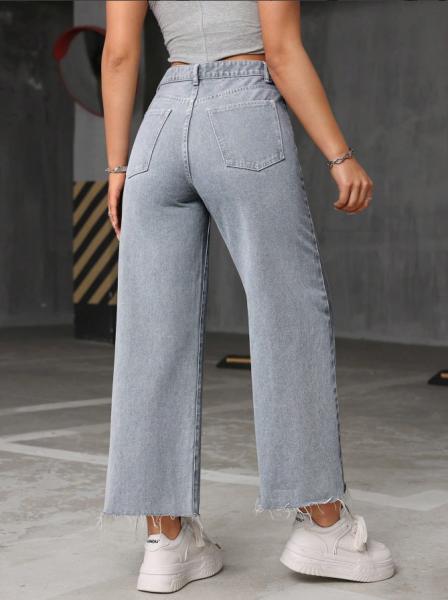 Smoky gray nine-point long wide-leg jeans