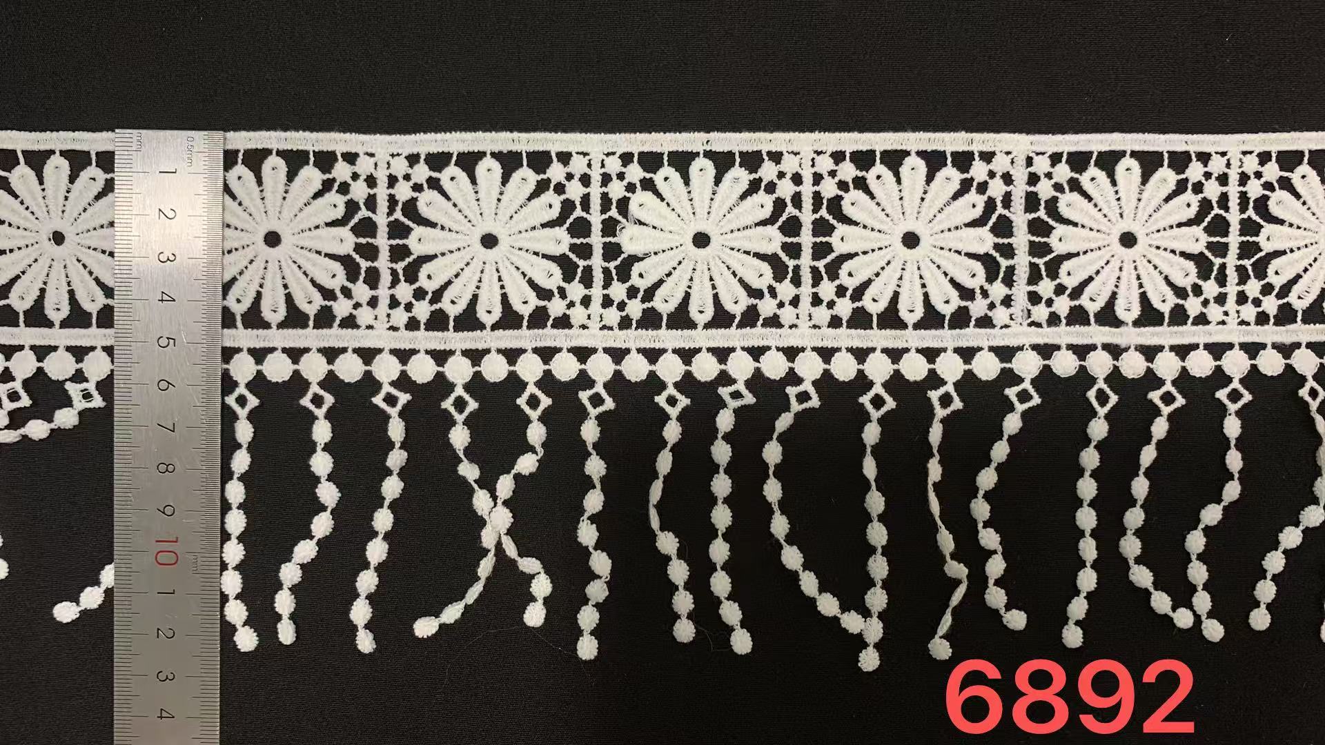 12.5cm Milk Yarn Water Soluble Lace Trim with Radial Sun Flower Dangling Bead Tassel Fringe Silky Soft Wide Border for Dress Hem Decoration
