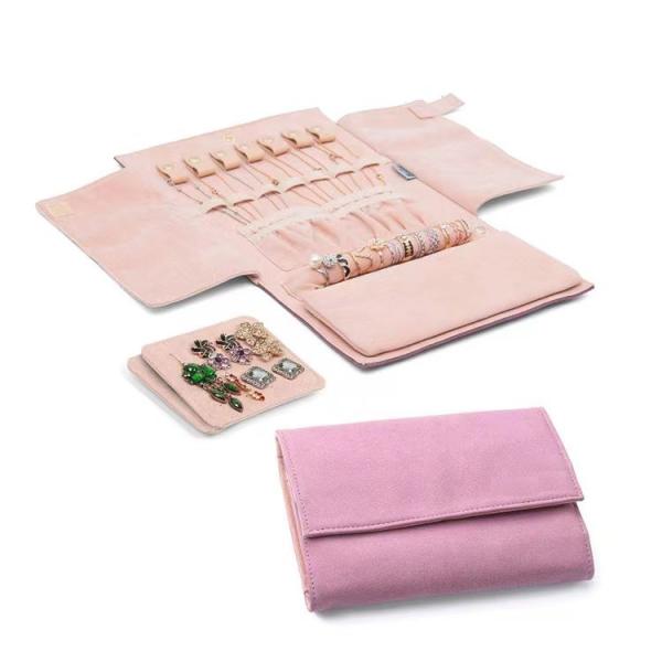 Silk Screen Travel Jewelry Organizer Roll Women Microfabric Fold Up Jewelry Organizer