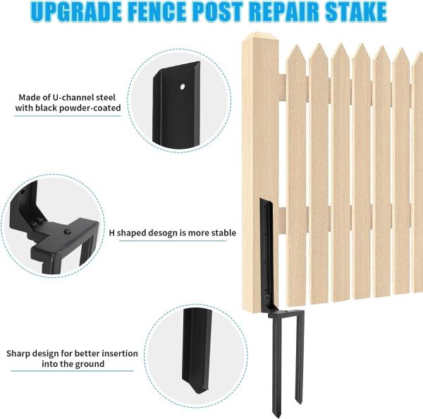 2 Pcs Anchor de post de vedação de espigas de terra dupla para reparação de postes de vedação de madeira inclinados / quebrados